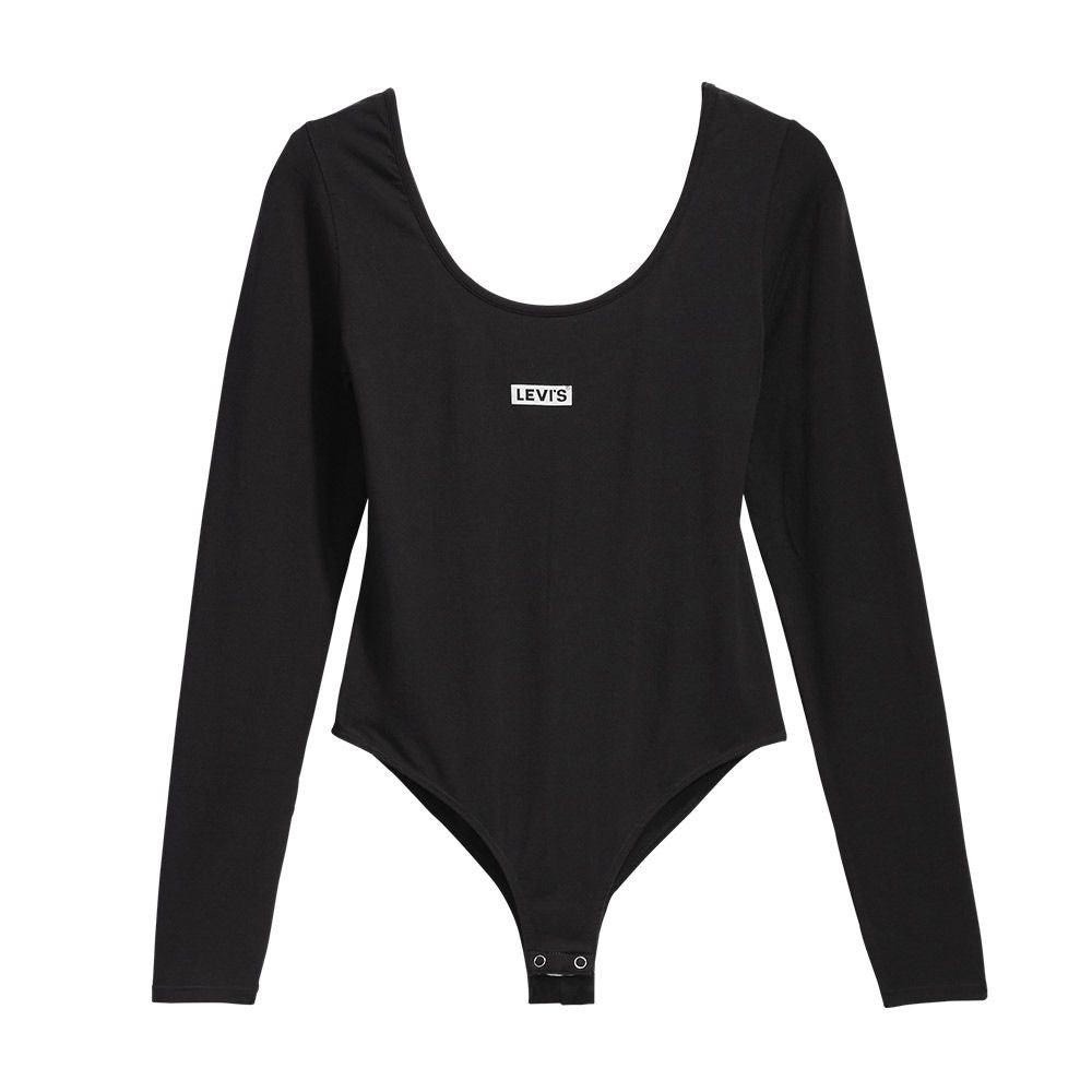 Levis Womens Long Sleeve Scoop Neck Bodysuit Black Embroidered Logo EUC medium